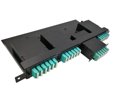 144 نواة 19 &quot;1U MTP لوحة التصحيح الألياف MPO مع 4 قطع OM3 MTP-LC كاسيت