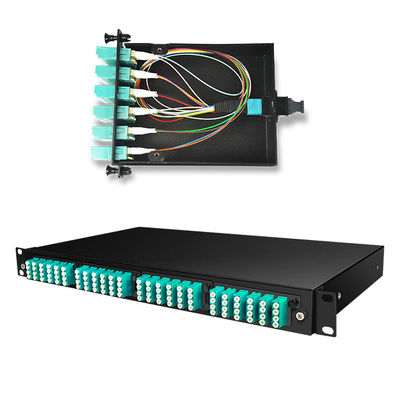 144 نواة 19 &quot;1U MTP لوحة التصحيح الألياف MPO مع 4 قطع OM3 MTP-LC كاسيت