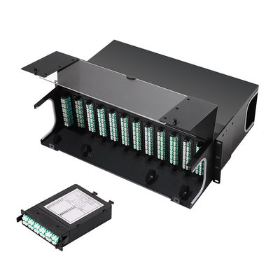 الألياف البصرية MPO Patch Panel HD 1U 2U 4U مع 72 منفذ 64 منفذ 48 منفذ