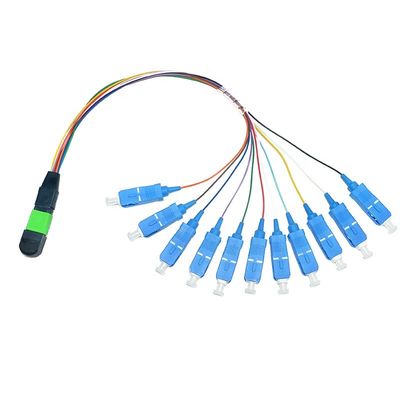 تخصيص كابل الألياف الجمعية 12 الأساسية MPO ذكر LC الألياف 0.9 مم Fanout