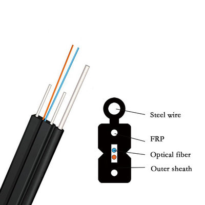 FTTH 12 Core Drop Fiber Optic Cable GJYXCH مع سلك فولاذي أسود اللون