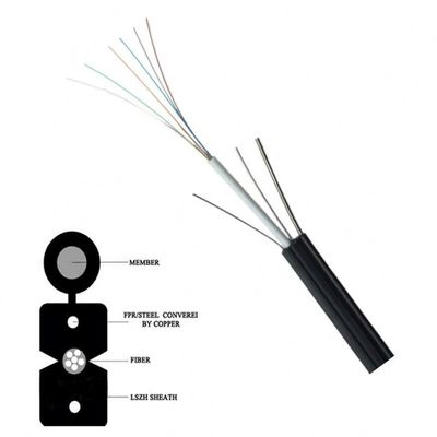 FTTH 12 Core Drop Fiber Optic Cable GJYXCH مع سلك فولاذي أسود اللون
