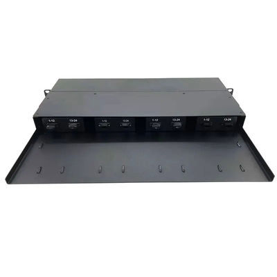 لوحة التصحيح MPO سوداء ، MPO إلى LC Cassette مع 12 مركزًا و 24 مركزًا